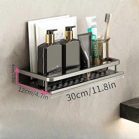Étagère de rangement grise pour accessoires de salle de bain, étagère murale en aluminium pour accessoires de salle de bain, adaptée aux couloirs de salle de bain, 30 cm, grise. (1/5)