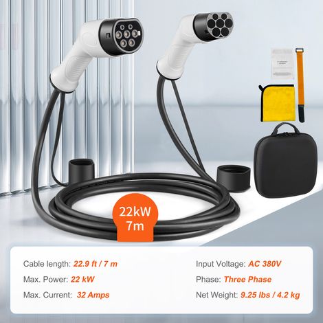 Mophorn Typ 2 auf Typ 2 EV-Ladekabel, 32 Ampere, 22 kW, 7 Meter, IP66, wasserdicht, dreiphasiges Autoladegerät für Elektrofahrzeuge, IEC62196, CE und TÜV