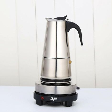 Cafetière à expresso électrique 500 W en acier inoxydable 200 ml 4 tasses Cafetière à expresso électrique avec valve de sécurité pour cuisines, cafés, bureaux (1/5)