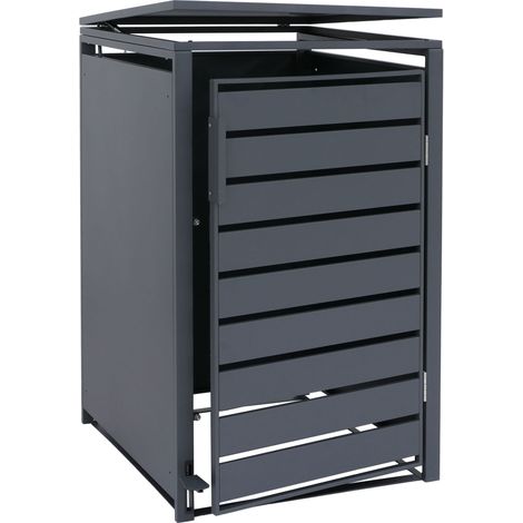 1er-Mülltonnenverkleidung HHG-577, Mülltonnenbox Mülltonnenhaus, Deckel Fußpedal Metall 116x68x89cm 35kg anthrazit (1/5)