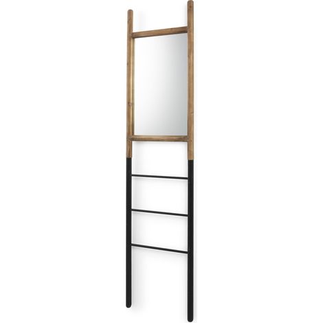 Spiegeltreppe 43X3X184 Glas/Schwarzes Metall/Naturholz (1/2)