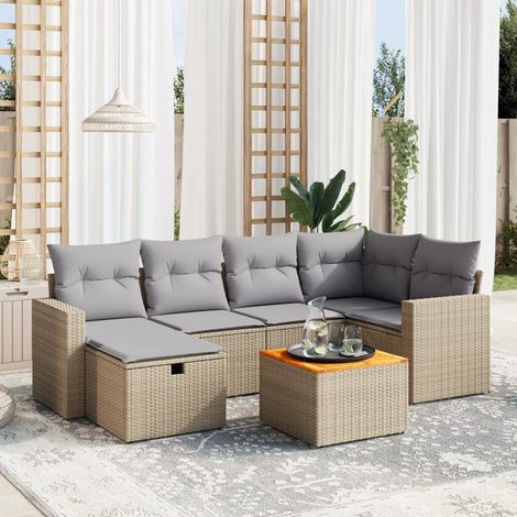 Juego de sofás jardín con cojines beige mezcla 7 pzas ratán PE vidaXL (1/4)