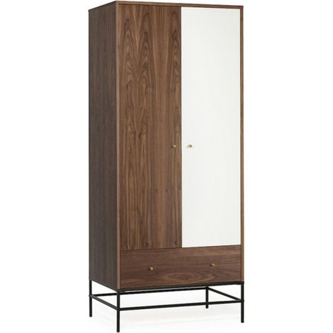 Armoire 2 Portes & 1 Tiroir "Flo" 190cm Noyer & Blanc (1/5)