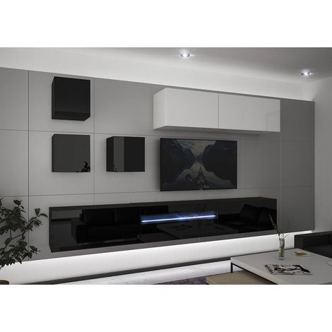 Ensemble meuble TV NEXT 277 AN277-17BW-HG22-1A noir-blanc brillant 257 cm