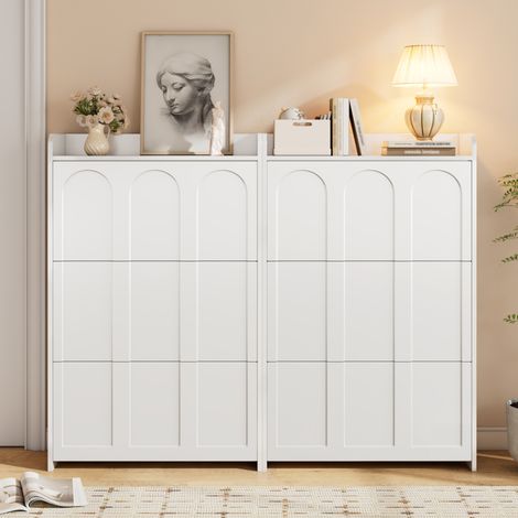 Schuhschrank 140/25/120 cm Weiß aus MDF mit 6 Klapptüren und 12 Fächern (1/5)