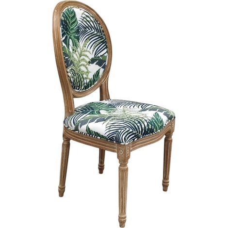 Palm Leaf Fabric Louis Dining Chair - L62 x W52 x H97 cm