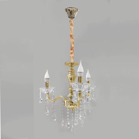 Lampadario da soffitto a 3 bracci a sospensione con sfere cristalli pendenti lampada sospesa retrò classico attacco e14 oro (1/3)