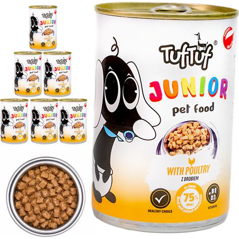 TufTuf Junior Alimento completo para cachorros con pollo en salsa 6x415g (1/2)