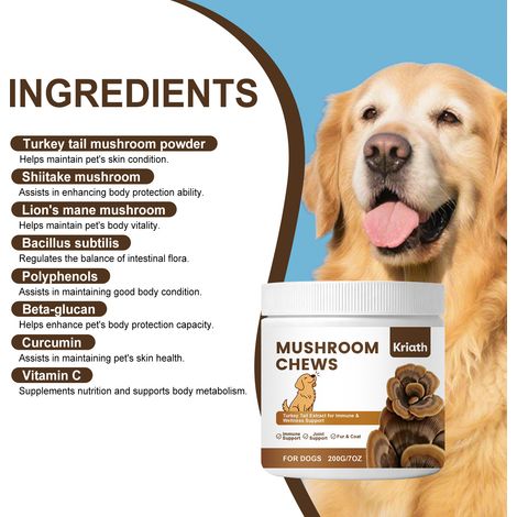 Comprimés à croquer aux champignons, formule douce pour chiens, adaptés aux soins quotidiens et contribuant à l'équilibre nutritionnel de l'organisme – 200 g (1/5)