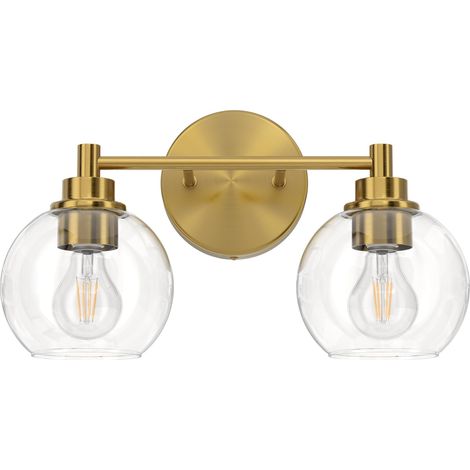 Applique de salle de bain LED 2 lumières avec globe en verre, éclairage de salle de bain, doré, sans ampoule (1/5)