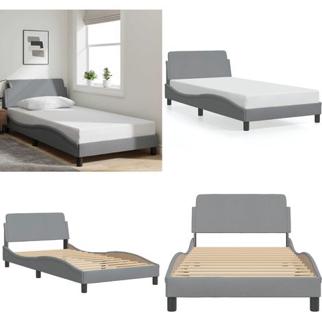 Bettgestell ohne Matratze Hellgrau 100x200 cm Stoff - Bettgestell - Doppelbett - Boxspringbetten - Lattenrost - Schlafzimmermöbel - Home & Living (1/5)