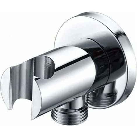 Support de douchette à main, coude de raccordement mural avec support de douche, support rond pour pommeau de douche, coude de douche universel avec support de douche/raccord (argent) (1/5)