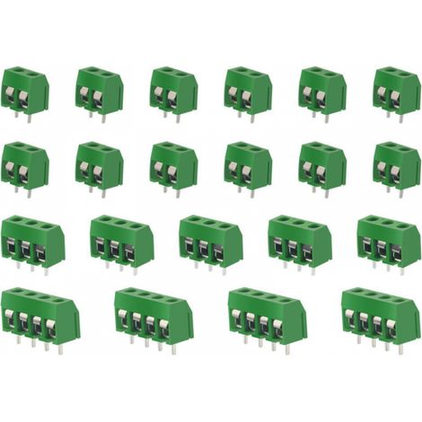 100 Pièces PCB Vis Connecteur, 5mm Pas 2 Broches / 3 Broches / 4 Broches PCB Bornier à Vis, Vert (1/5)