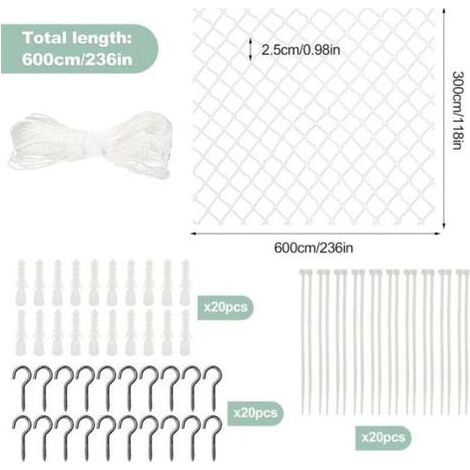 Filet de sécurité pour chat de balcon, filet de sécurité en fibre de polyester résistant aux coupures et aux morsures, adapté aux terrasses, fenêtres et portes, 3 x 6 mètres.