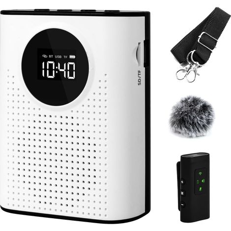 Amplificateur de voix avec microphone cravate magnétique sans fil, amplificateur portable 2,4 G, Bluetooth, carte TF, clé USB et entrée AUX (1/5)