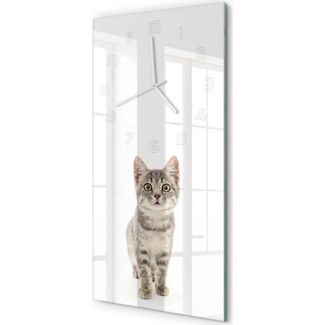 Horloge Murale Rectangulaire Verticale Sans Tic-Tac Design Contemporain Chat gris 30x60 cm (1/5)