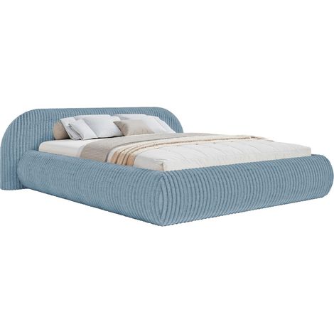 Selsey Shels Low – Lit rembourré 140x200 avec coffre, velours côtelé, bleu