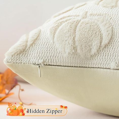 Housses de Coussins Fausse Fourrure Citrouille Taie d'oreiller Maison Salon Chambre Canapé 50x50cm Beige Crème (1/3)