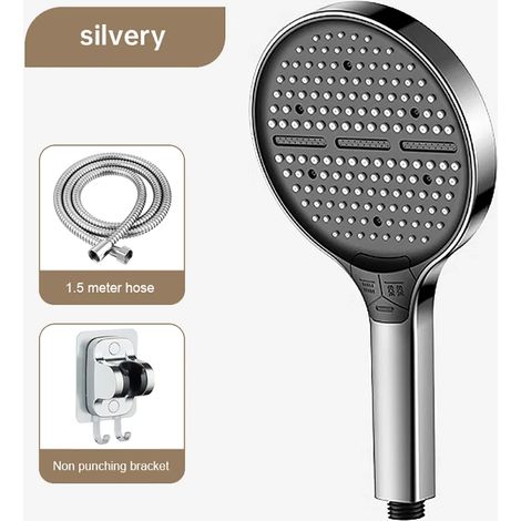 (ENSEMBLE C) Pommeau de douche haute pression 15 cm avec flexible, portable, réglable, 3 jets, grand panneau, accessoires de salle de bain (1/5)