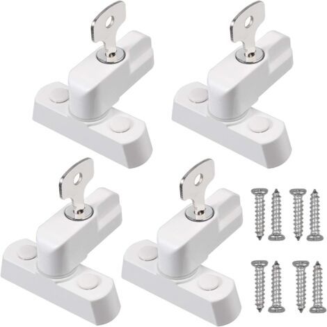 Lot de 4 verrous de fenêtre avec clés, en alliage de zinc robuste, pour porte et fenêtre en PVC, blanc (1/5)