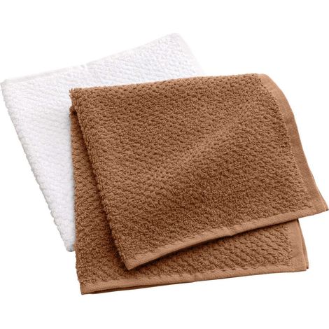 Lot de 2 Essuie-mains "Gourmet" 50x50cm Mocha & Blanc (1/3)