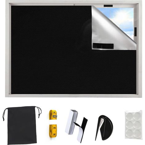 Store occultant pour fenêtre de toit - Sans perçage - Avec poche unie - Fermeture - Mini ouvre-lettres - Ruban adhésif double face (1/5)
