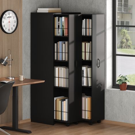 Modernluxe - Bibliothèque extensible à roulettes - 4 étagères - Interchangeables gauche et droite - MDF - Noir (1/5)