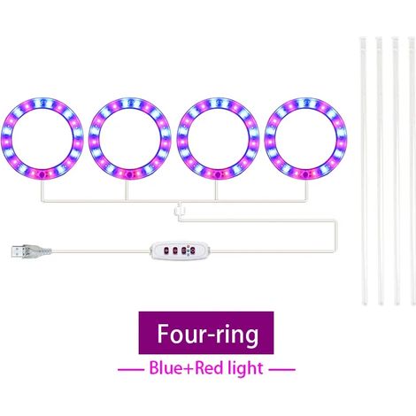 Lampes de croissance pour plantes Lampe de croissance LED annulaire (lumière bleue et rouge 4, USB 5 V CC) avec contrôle, pour semis, fleurs et culture en intérieur. (1/5)