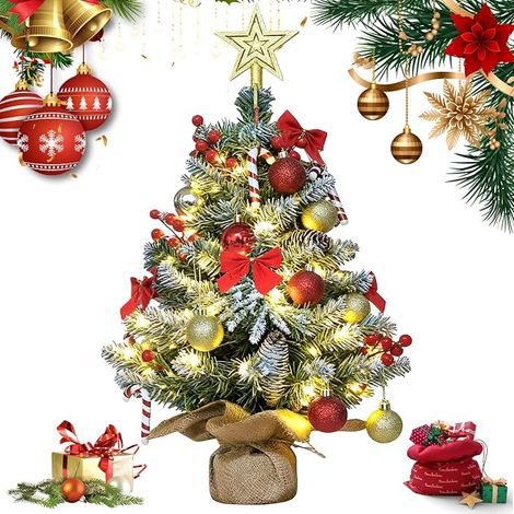 Mini sapin de Noël 60 cm avec éclairage et neige arbres de Noël de table avec pommes de pin sapin de Noël DIY pour décoration de Noël décoration de table vitrine bureau piles non incluses (1/5)
