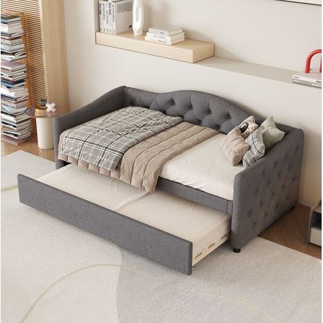 REDOM Cama nido (211x101x88 cm), con cama extraíble, estilo minimalista, lino y MDF gris (1/5)