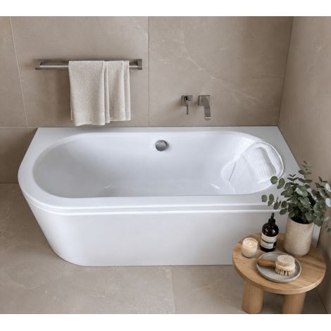 ECOLAM Baignoire de coin Avita 150x75 cm droite + tablier en acrylique  oreiller Mare  pieds + siphon