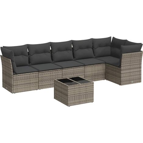7 Piece Garden Sofa Set with Cushions Grey Poly Rattan vidaXL (1/3)