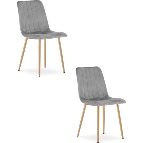 Set di 2 sedie Lava in velluto grigio chiaro e gambe effetto legno (1/5)