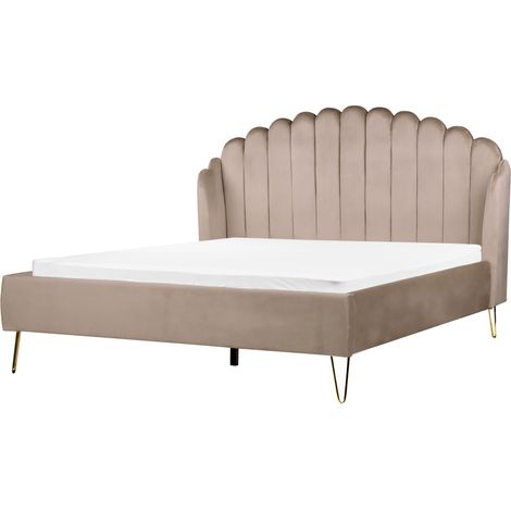 Cama con somier de terciopelo gris pardo 160 x 200 cm cabecero Ambillou (1/5)