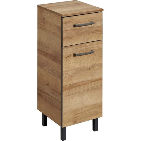 Badezimmer Unterschrank RECIFE-66 in Riviera Eiche quer Nb, mit grauer Kante - B/H/T: 30/81/33cm (1/5)