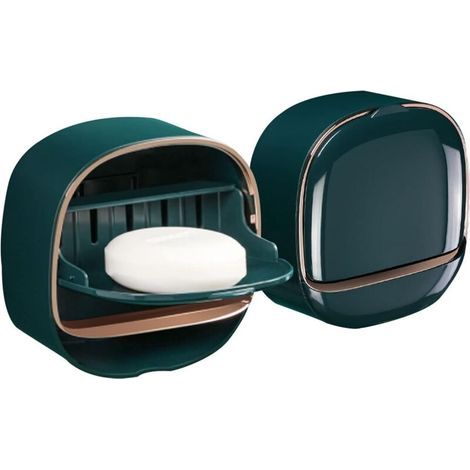 Porte-savon autocollant pour douche - Montage mural - Avec couvercle - Pour compteur de savon - Bleu (1/5)