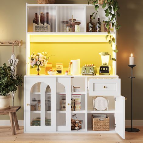 Küchenschrank (120x35x167 cm), mit LED Beleuchtung per App, verstellbaren Einlegeböden, Glastüren, MDF und PB, Weiß (1/5)