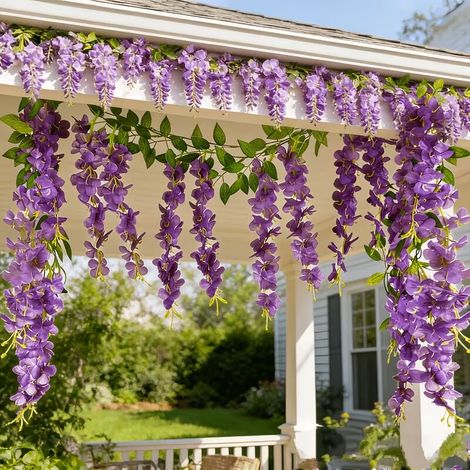 5 Artificielle Fleurs, Faux Wisteria Vigne Soie Fleur Suspendue Guirlande pour la Maison Jardin Partie de Mariage Décor Simulation Fleur (1/5)