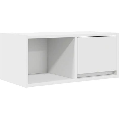 Meuble TV mural blanc 60 x 31 x 25,5 cm design peu encombrant grand espace de rangement en bois d'ingénierie blanc (1/5)