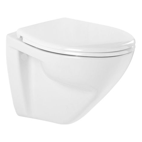 Sanindusa Cetus Confort WC suspendu - 52x36x43.5cm - sans rebord de chasse - surélevé de 6 cm - fermeture en douceur - démontage rapide - blanc (1/5)
