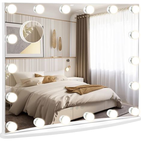 Goplus – Miroir lumineux de salle de bain 62,5 x 51 cm – 18 ampoules LED à intensité variable – Miroir de grossissement 3X – Écran tactile intelligent (1/5)