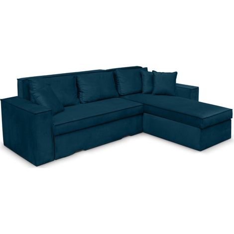 Canapé d'angle CAELIA Réversible et Convertible avec coffre en velours côtelé - Bleu canard (1/3)