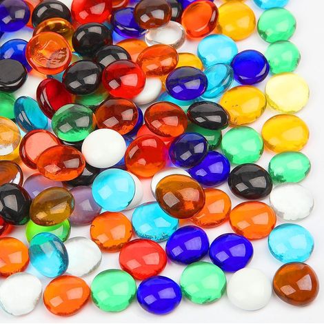 200 Pièces Billes Plates Verre Couleur Galets Multicolores 900g Perles de Verre Scintillantes Perles de Marbre Plates Cristal pour Aquarium Aménagement Paysager Jardin Pot de Fleurs (1/5)