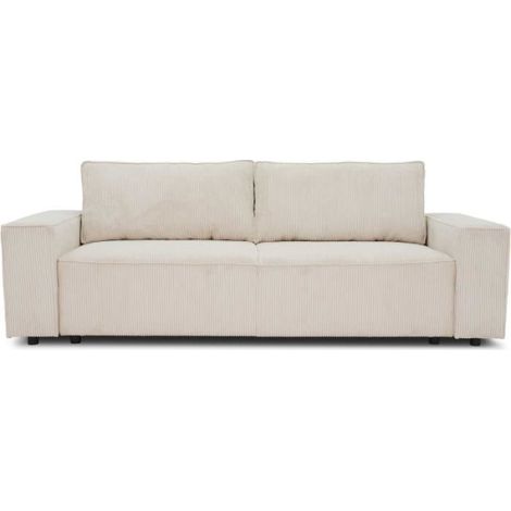 Canapé convertible 3 places en velours côtelé beige – Coffre de rangement – Dimensions L239xP86xH85cm – Couchage 187x130cm (1/5)