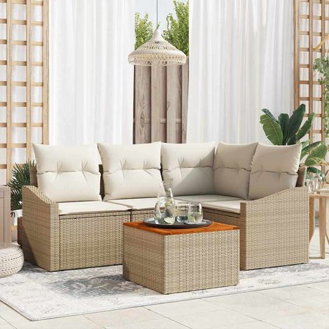 vidaXL Set Divano da Giardino 5 pcs Beige e bianco (1/5)