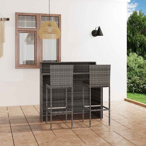 Ensemble Table de bar + 2 Chaises de bar de jardin avec coussins - Table Haute avec 2 Tabourets Gris BV697463 - BonneVie (1/5)