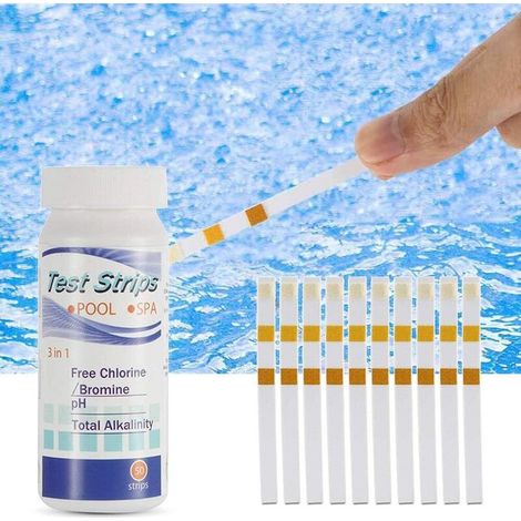 100 Pcs Papier PH Testeur Piscine, Testeur Piscine Bandelette, Test durete de l'eau pour Tester Chlore Libre, L'alcalinité Totale et pH, Spa Bain à Remous Test, Test d'acide Cyanurique(3 en 1) (1/5)