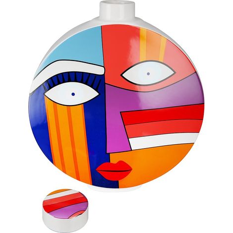 Vase décoratif avec Motif de Visage - Vase Couvercle Vase Visage en céramique - Décoration Salon Cadeau Anniversaire - Multicolore Hauteur 34,5 cm (1/3)