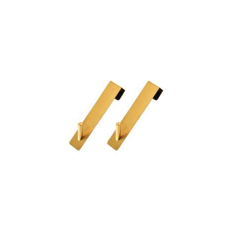 TAISHENGDA Lot de 2 Crochets Métalliques Doubles, Acier Inoxydable Doré, Installation Sans Perçage, Support pour Serviettes, Peignoirs et Vêtements, 12,5 x 2,5 cm