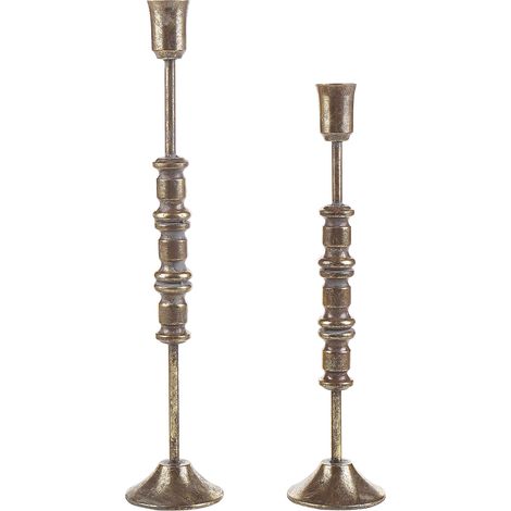Conjunto de 2 candeleros metal dorado dos tamaños clásico Salamina